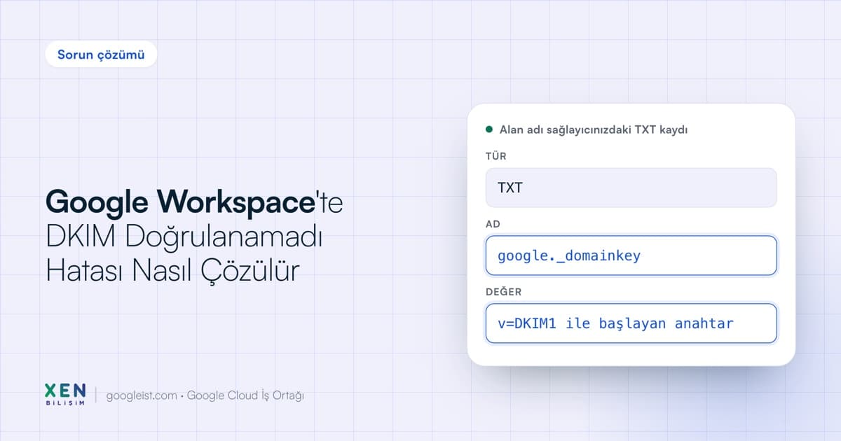 DKIM TXT kaydı alanları: tür, ad ve değer